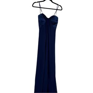 La Femme Blue Satin Strapless Chiffon Gown Womens 8 Formal Prom Maxi Bridesmaid